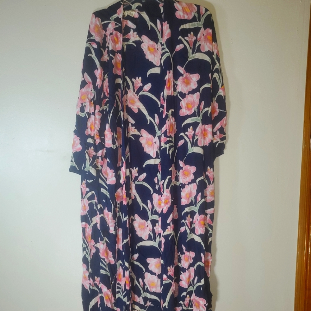 Roxy Navy blue floral long cardigan kimono